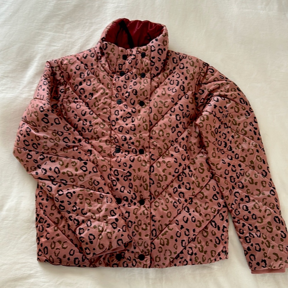 Scotch & Soda Quilted Pink Puffer Jacket With a Leopard Print, Size:S